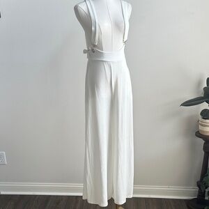 Bucketlist Womens S White Solid Knit Suspender Jumpsuit Wide Leg Relaxed Fit USA